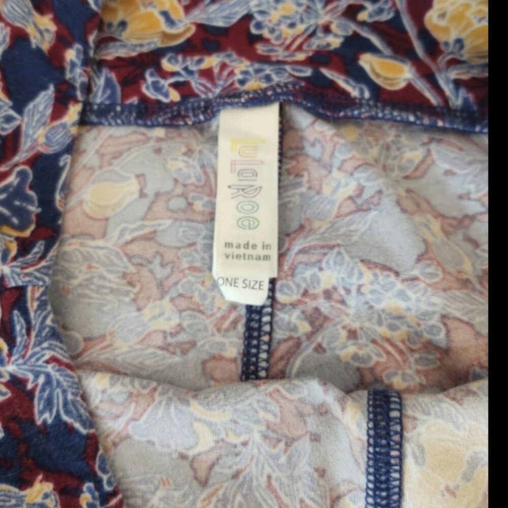 LulaRoe One Size 2-10 Maroon Blue Floral Leggings (N1) - Picture 3 of 4